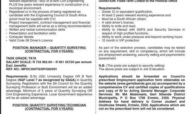 Gert Sibande District Municipality vacancy advertisement